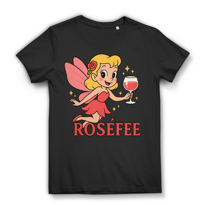 Damen Premium Bio T-Shirt ROSÉFEE – Rosé Wein Fee Motiv aus 100 % Bio-Baumwolle Black