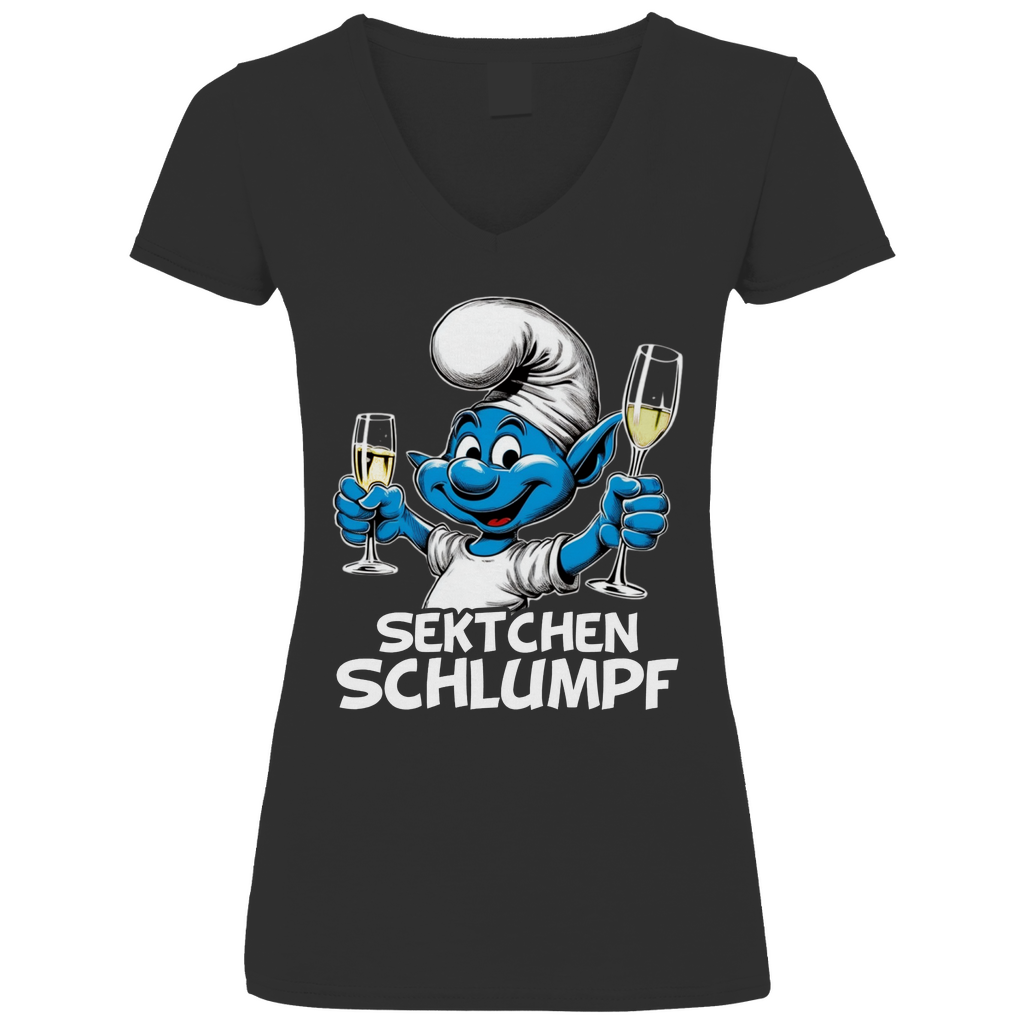 Sektchen Schlumpf Grafik - V-Neck Damenshirt