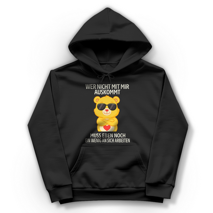 Damen Hoodie Muss an sich Arbeiten Glücksbärchi Jet Black