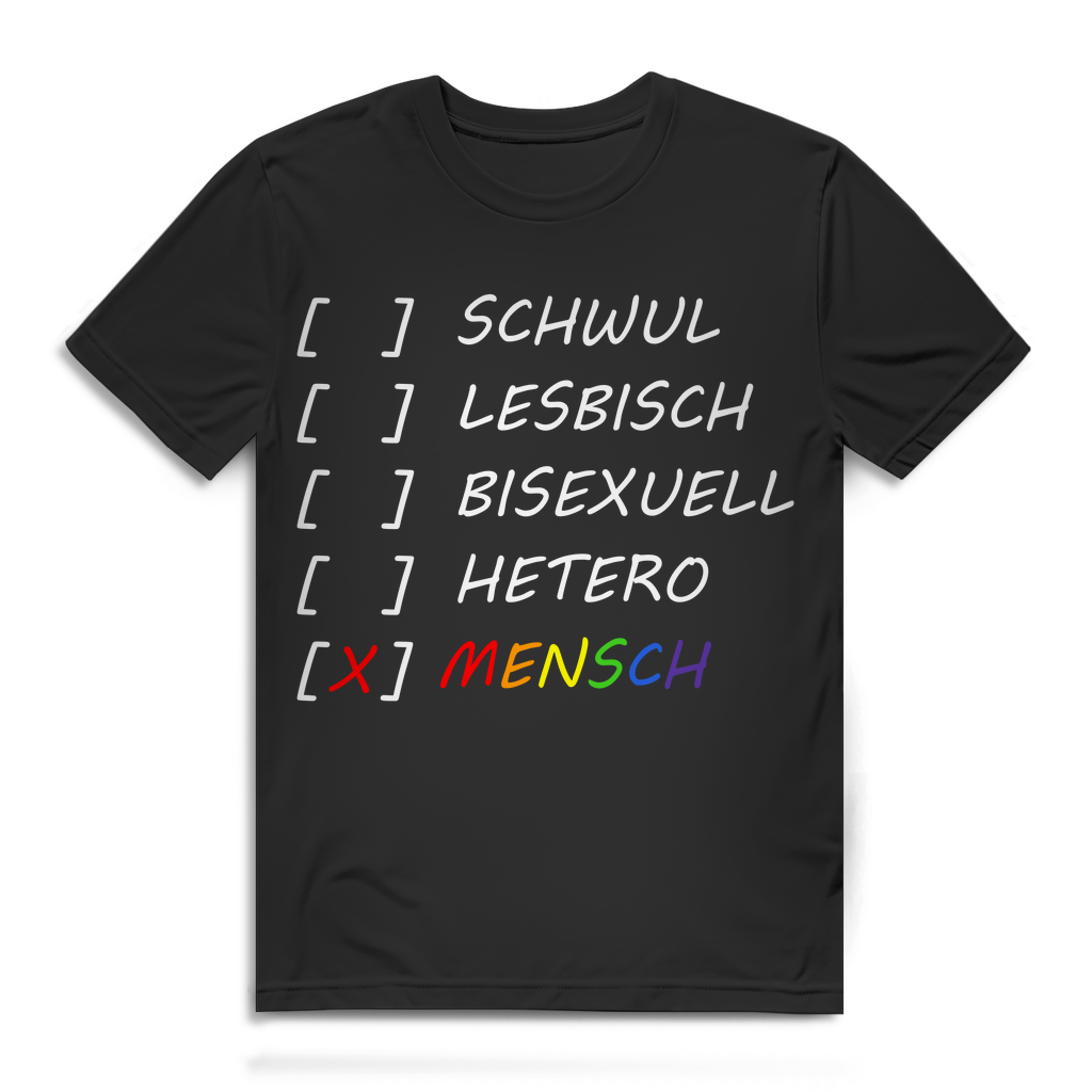 LGBTQ Herren Bio Shirt Mensch statt Label Pride CSD Diversity Rainbow Statement Black