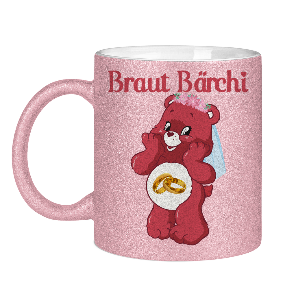 Braut Bärchi - Glücksbärchi - Glitzertasse Pink Glitter One size