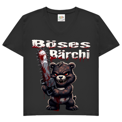 Böses Bärchi Kettensäge Damen V-Neck T-Shirt Black