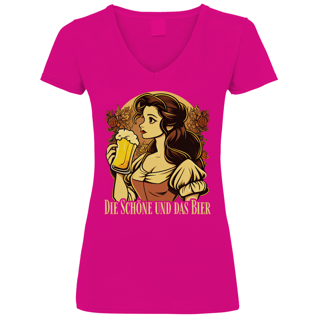 Die Schöne und das Bier Belle - V-Neck Damenshirt