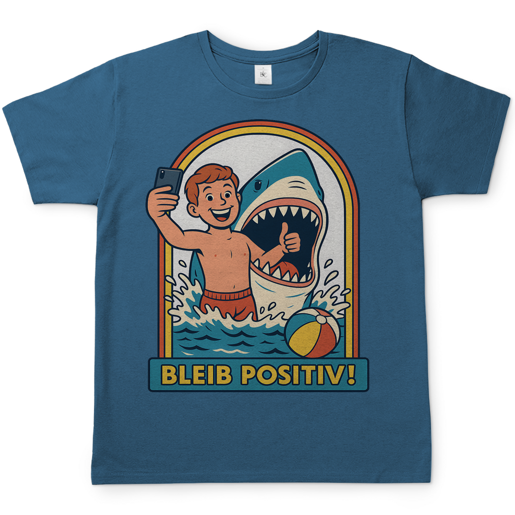 Bleib Positiv Hai Selfie Retro - Herren T-Shirt Stone Blue