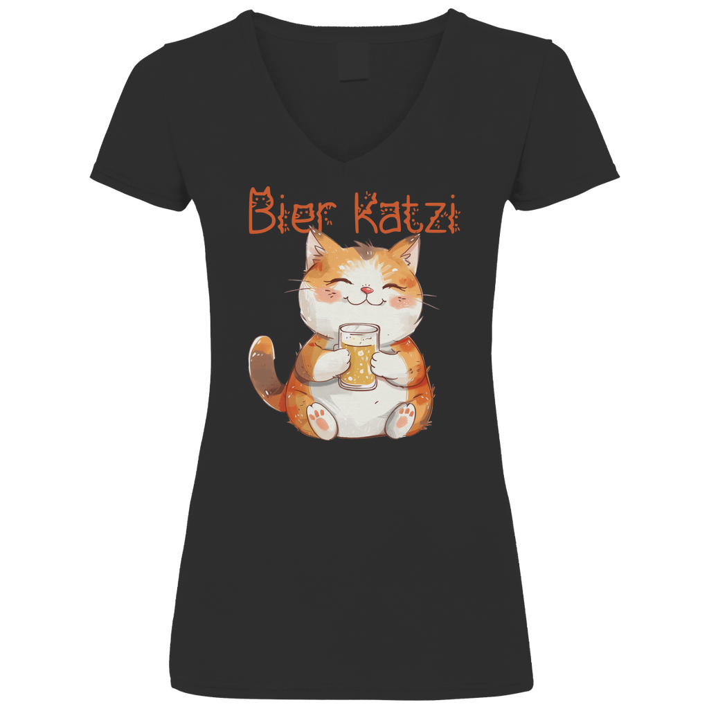 Bier Katzi Katze - V-Neck Damenshirt