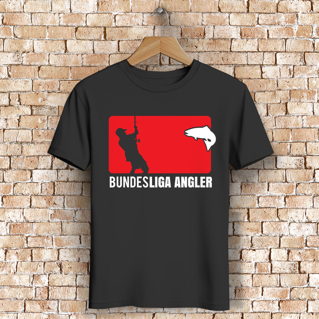 Angler Funshirt Herren – Bundesliga Design – Geschenk für Fischer Black