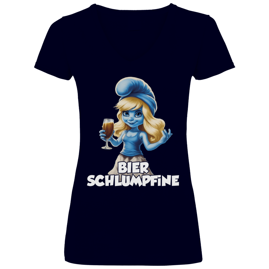Bier Schlumpfine Grafik - V-Neck Damenshirt Deep Navy