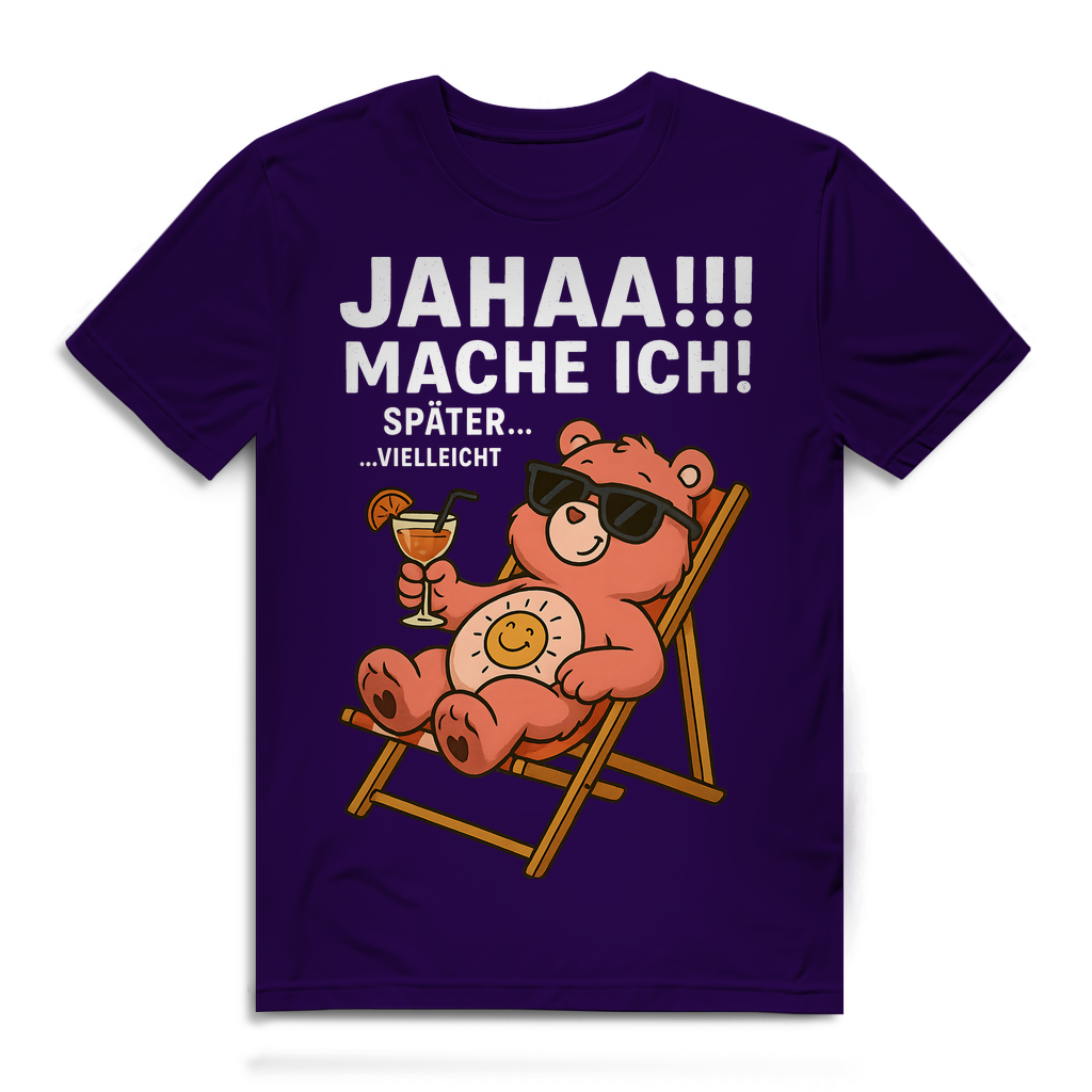 Herren Bio Shirt Jahaa Mache Ich Später Vielleicht Chill Bär Glücksbärchi Urban Purple
