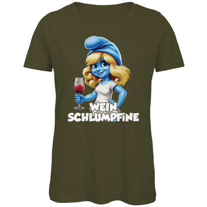 Wein Schlumpfine Grafik - Damen Premium Bio T-Shirt Khaki