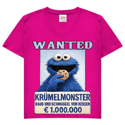 Wanted Krümelmonster Raub und Schmuggel von Keksen - Damen V-Neck T-Shirt Fuchsia