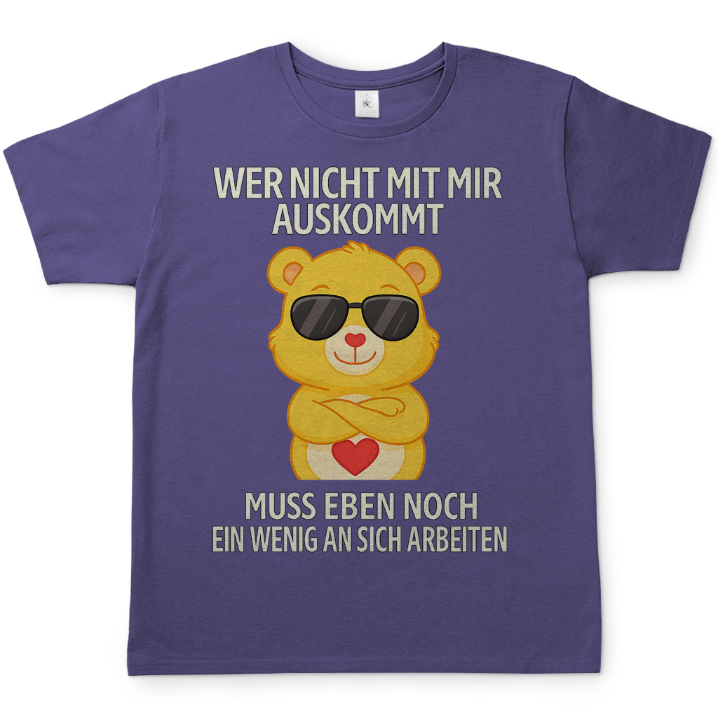 Herren T-Shirt Glücksbärchi Bär – Wer nicht mit mir auskommt Spruch Millennial Lilac