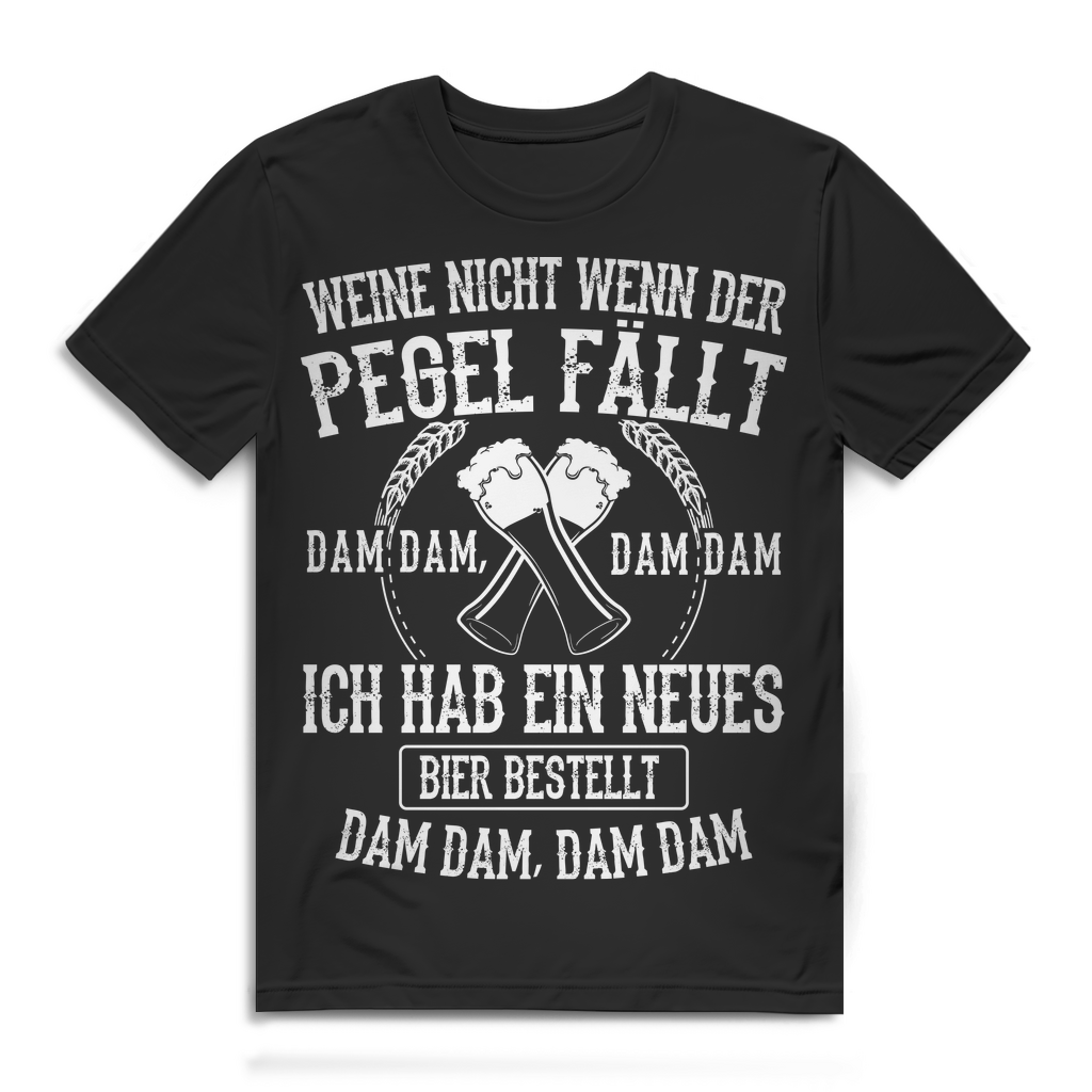 Lustiges Bier Shirt Herren – Weine nicht wenn der Pegel fällt dam dam dam Spruch Black