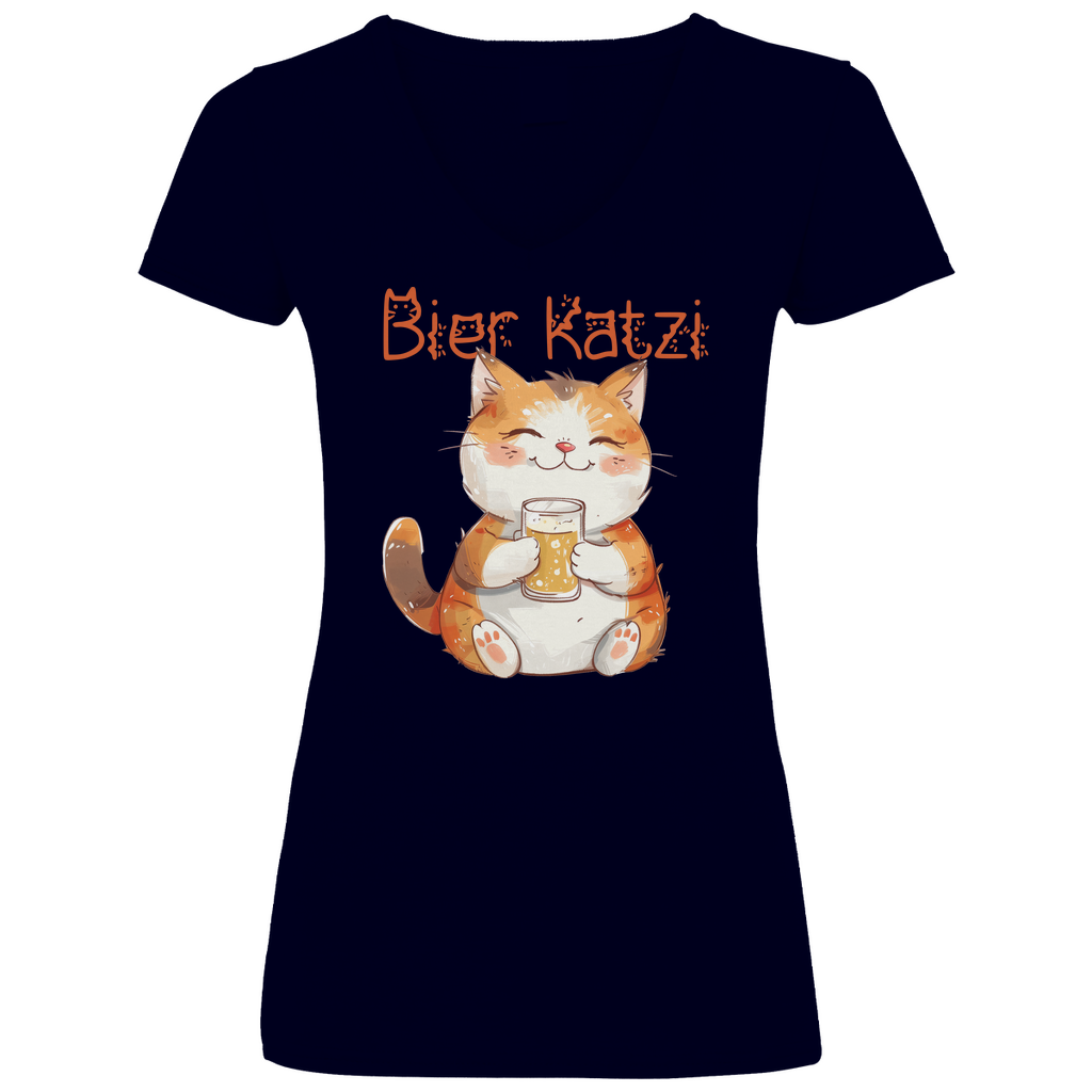 Bier Katzi Katze - V-Neck Damenshirt