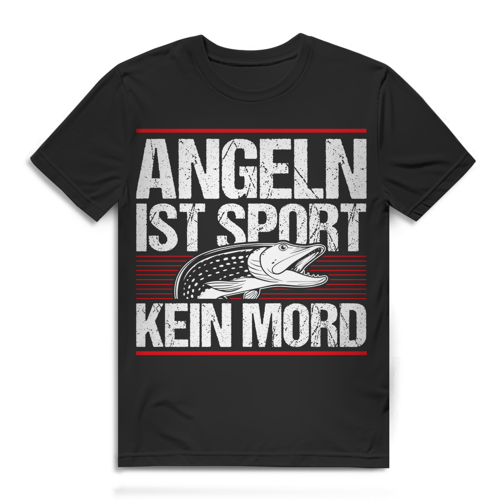Angeln ist Sport kein Mord Herren Premium Bio T‑Shirt Angel Hobby Spruch Black