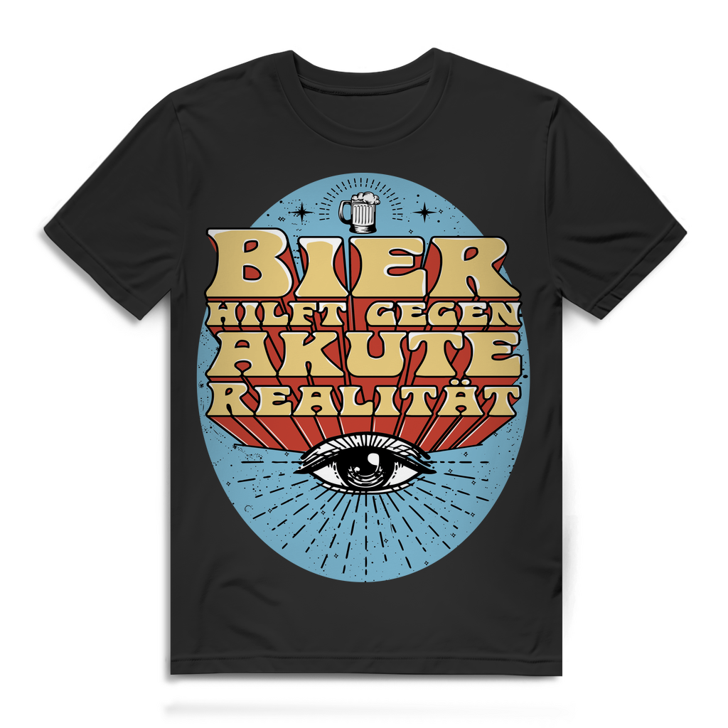 Bier hilft gegen akute Realität – Herren Funshirt mit Retro Bier Spruch Black