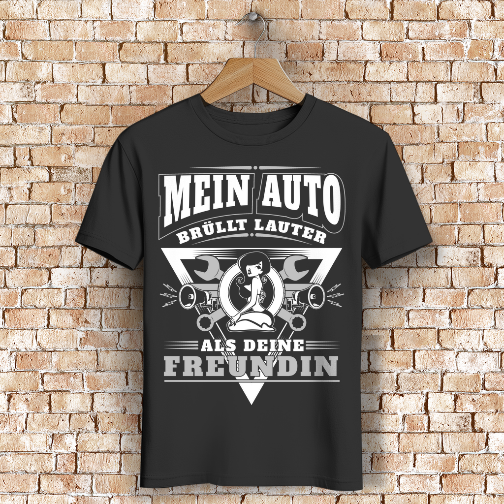 Auto Shirt Männer – Mein Auto ist lauter als deine Freundin – Geschenk Schrauber