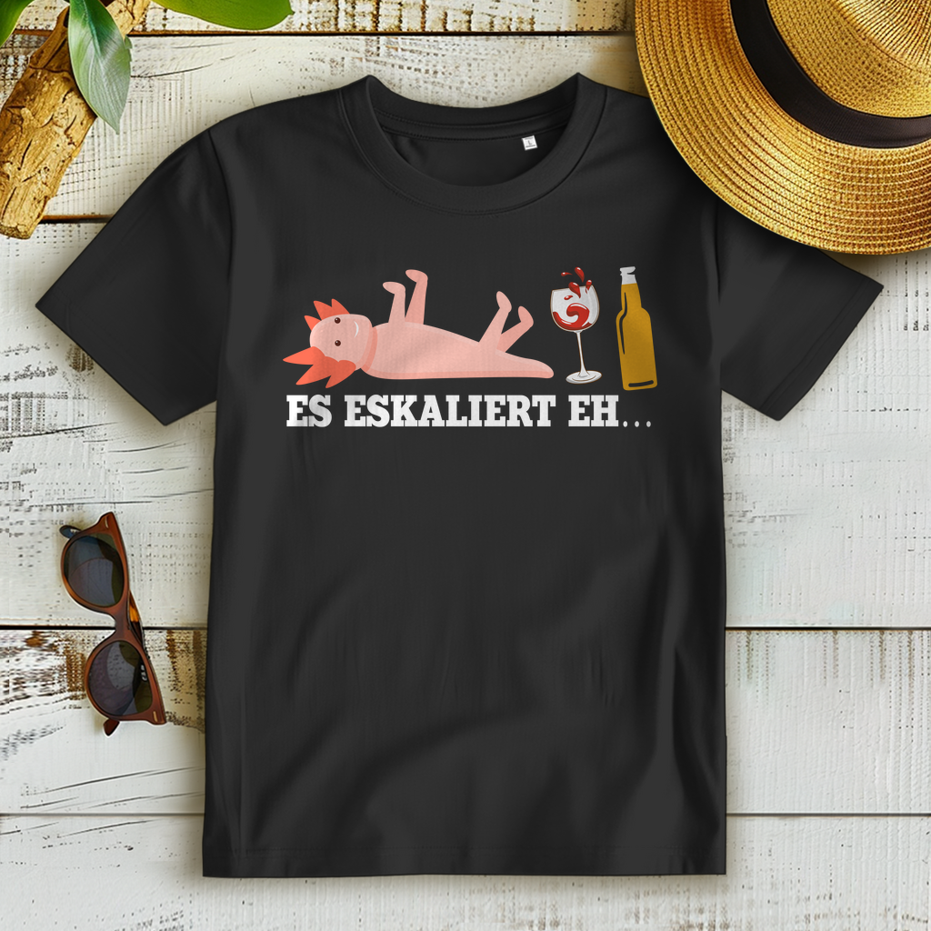 Es eskaliert eh Damen T Shirt Axolotl Party Fun Spruch Wein Bier Festival Frauen