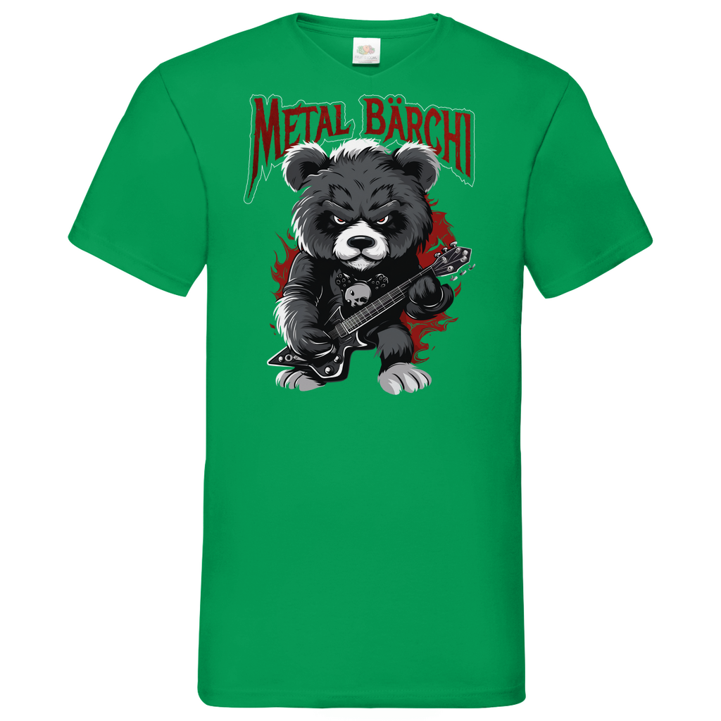 Metal Bärchi - Glücksbärchi - Herren V-Neck Shirt Kelly Green