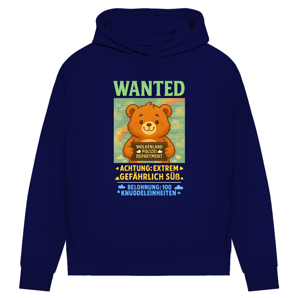 Damen Premium Bio Hoodie Wanted Glücksbärchi Wolkenland Extrem Gefährlich Süß Navy Blue