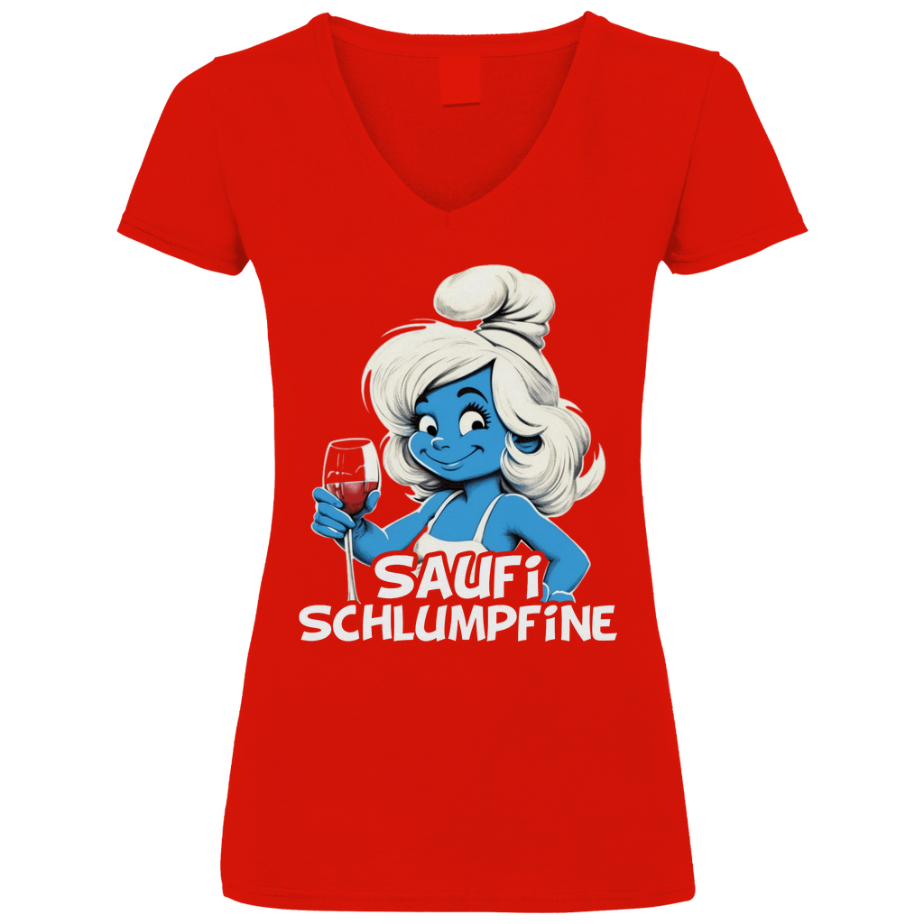 Saufi Schlumpfine Grafik - V-Neck Damenshirt