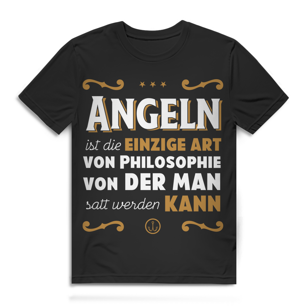 Herren T-Shirt Angeln ist die einzige Philosophie von der man satt wird Black