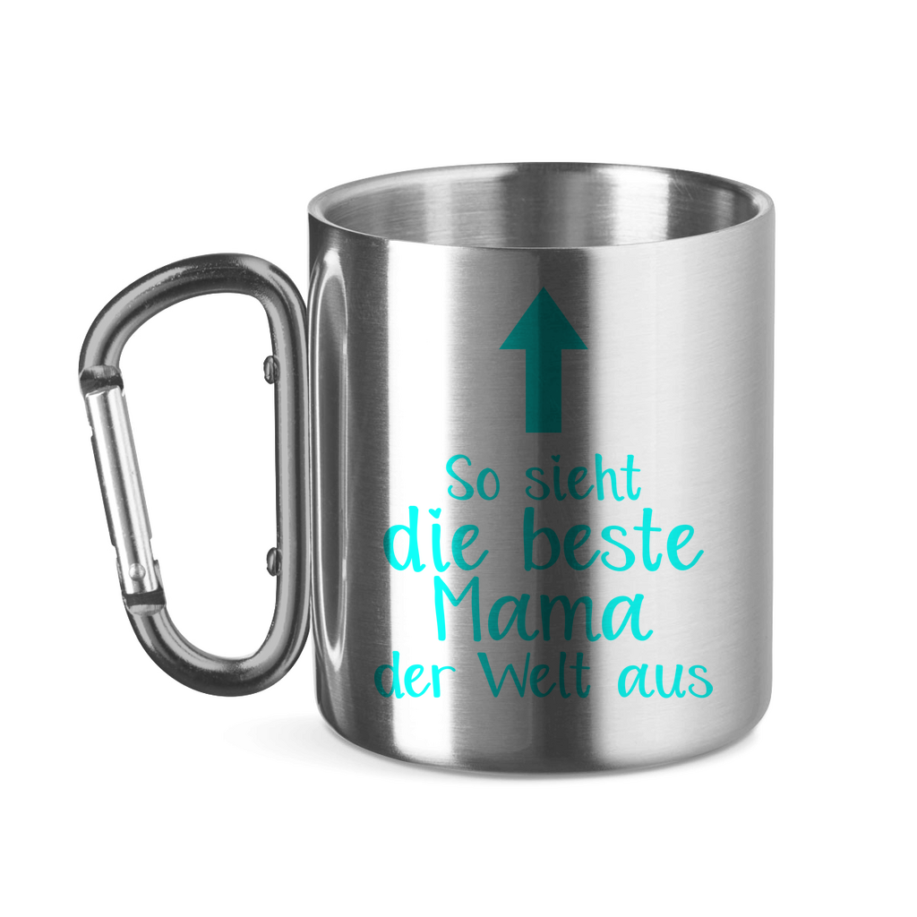 So sieht die beste Mama der Welt aus - Edelstahltasse mit Karabinergriff Silver
