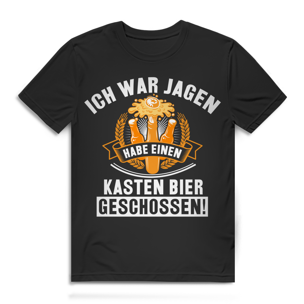 Herren T-Shirt Ich war jagen habe einen Kasten Bier geschossen Bio Baumwolle Black