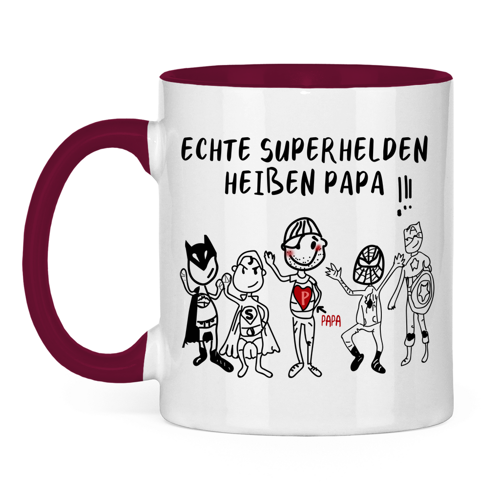 Echte Superhelden heißen Papa! - Tasse zweifarbig Burgundy