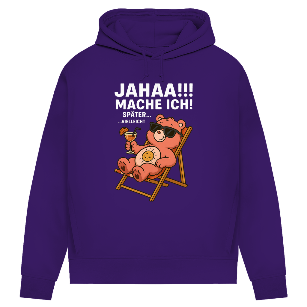 Damen Bio Hoodie Jahaa Mache Ich Später Vielleicht Chill Bär Baumwolle Radiant Purple