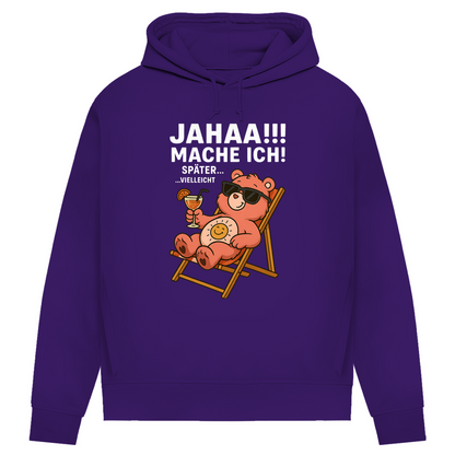 Damen Bio Hoodie Jahaa Mache Ich Später Vielleicht Chill Bär Baumwolle Radiant Purple