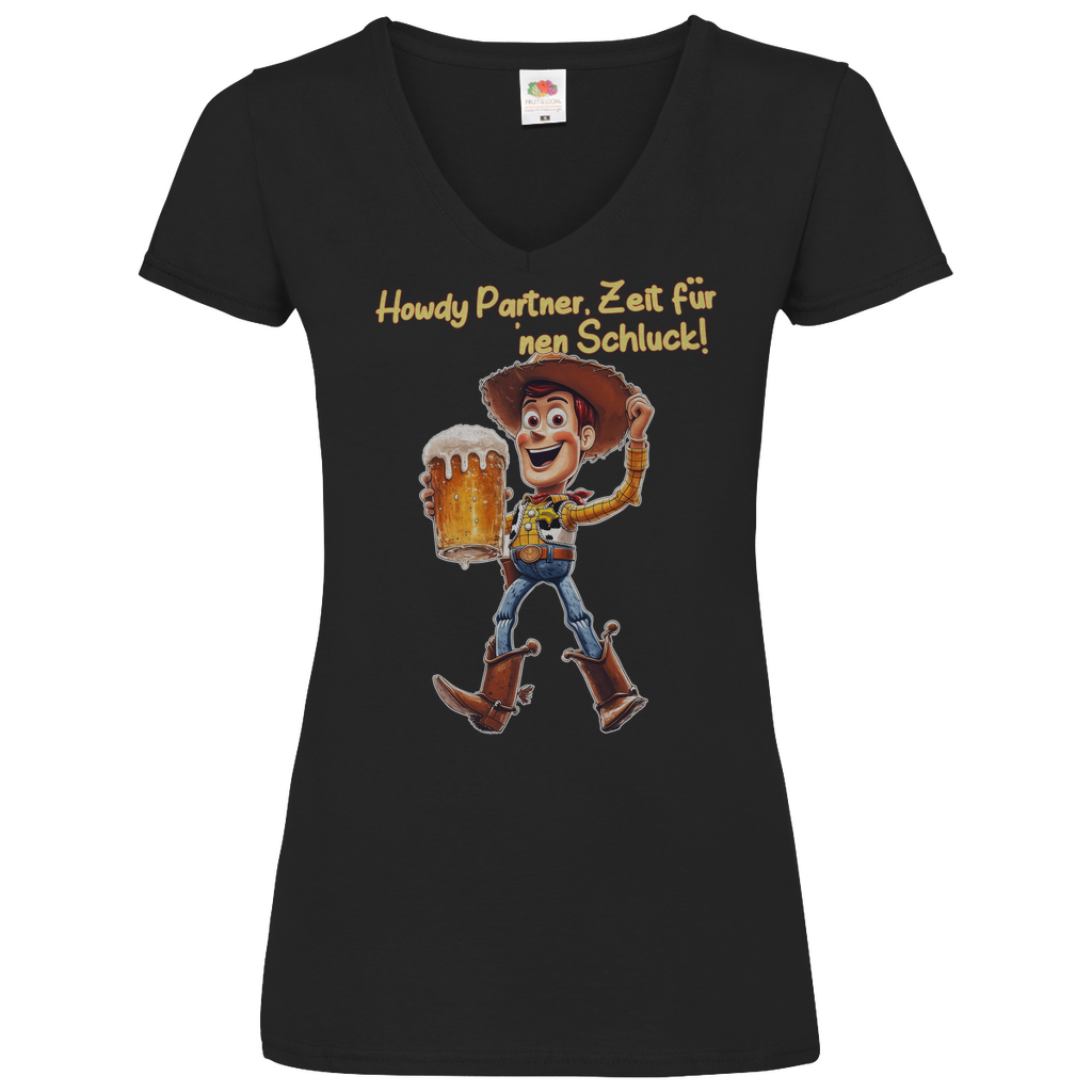 Howdy Partner Zeit für nen Schluck - Woody Toy Story - V-Neck Damenshirt Black