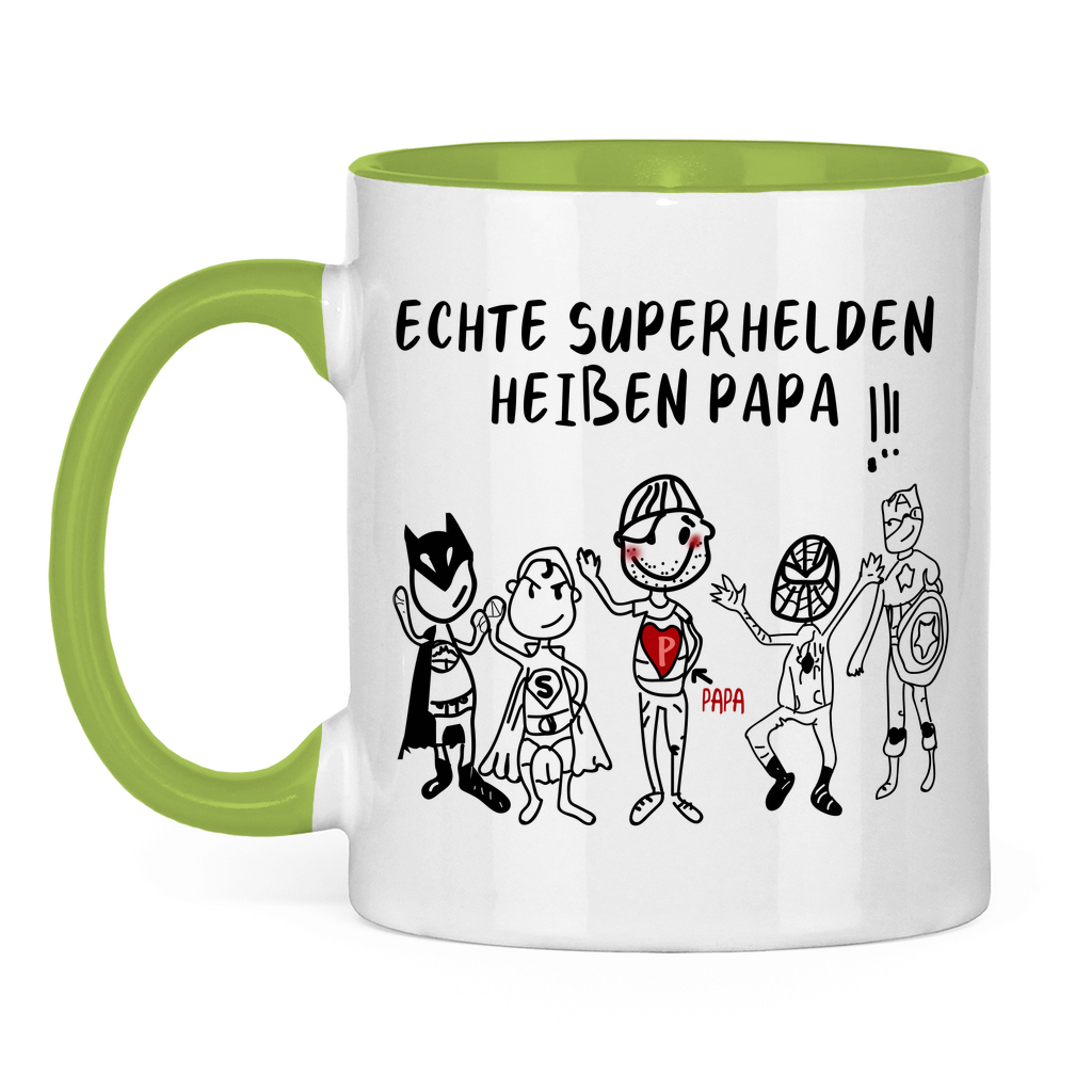 Echte Superhelden heißen Papa! - Tasse zweifarbig Light Green