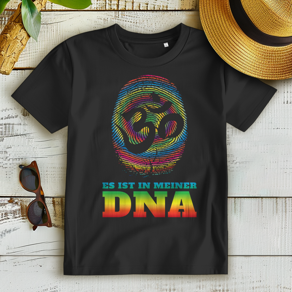 Goa Damen Shirt – Es ist in meiner DNA – Om T-Shirt bunt &amp; spirituell