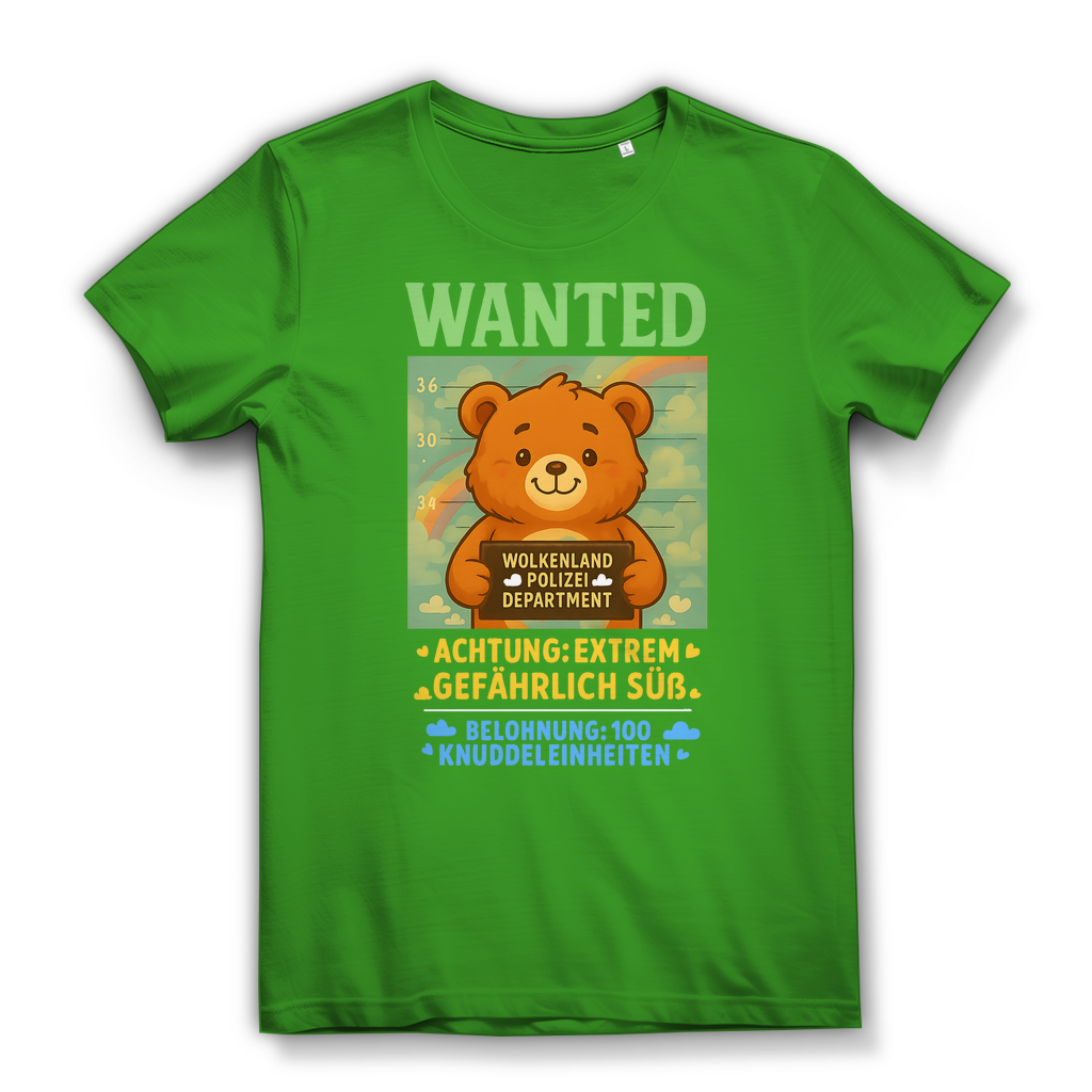 Damen Premium Bio T-Shirt Wanted Glücksbärchi Wolkenland Extrem Gefährlich Süß Real Green