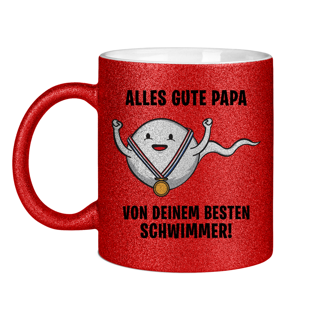 Alles gute Papa von deinem besten Schwimmer! - Glitzertasse Red Glitter One size