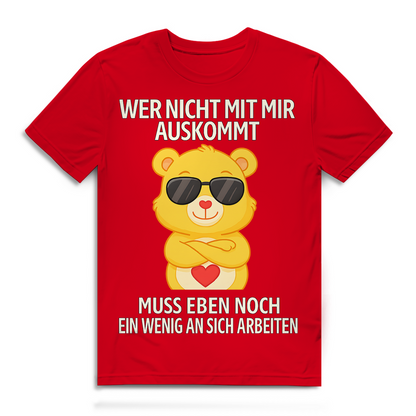 Herren Premium Bio T-Shirt Glücksbärchi Bär – Wer nicht mit mir auskommt Spruch Red