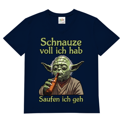 Herren V-Neck T-Shirt Yoda Schnauze Voll Ich Hab Saufen Ich Geh Navy