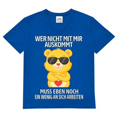 Herren V-Neck T-Shirt Wer nicht mit mir auskommt Glücksbärchi Bärchi Spruch Royal Blue