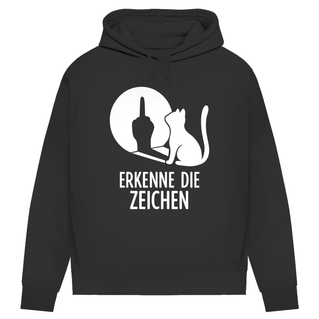 Damen Premium Bio Hoodie Erkenne Die Zeichen Katze Mittelfinger Black Pure