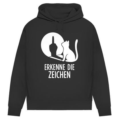Damen Premium Bio Hoodie Erkenne Die Zeichen Katze Mittelfinger Black Pure