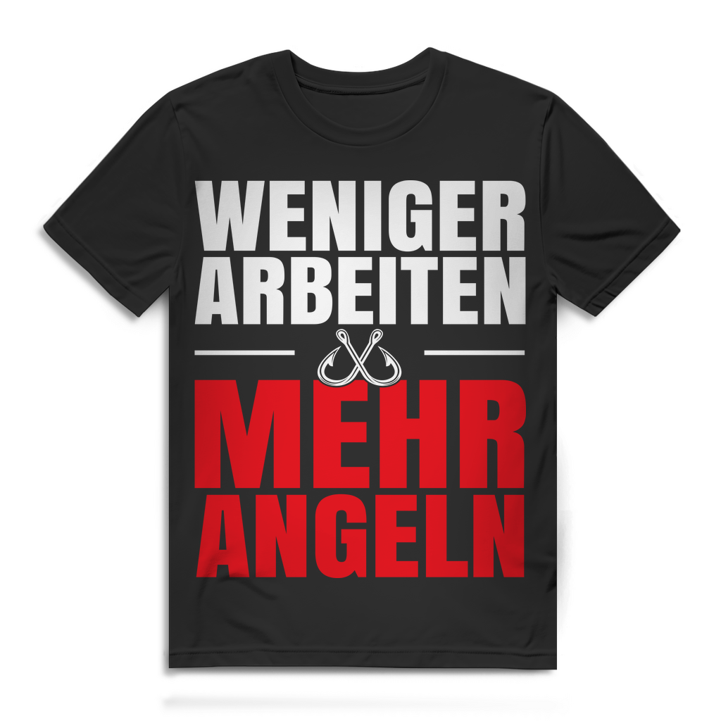 Lustiges Angeln T-Shirt Herren – Mehr Angeln weniger Arbeit – Geschenkidee Black