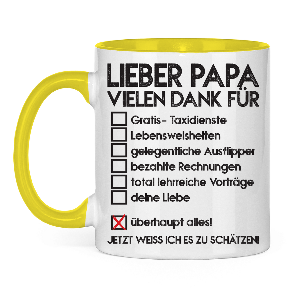 Lieber Papa vielen dank für überhaupt alles! - Tasse zweifarbig