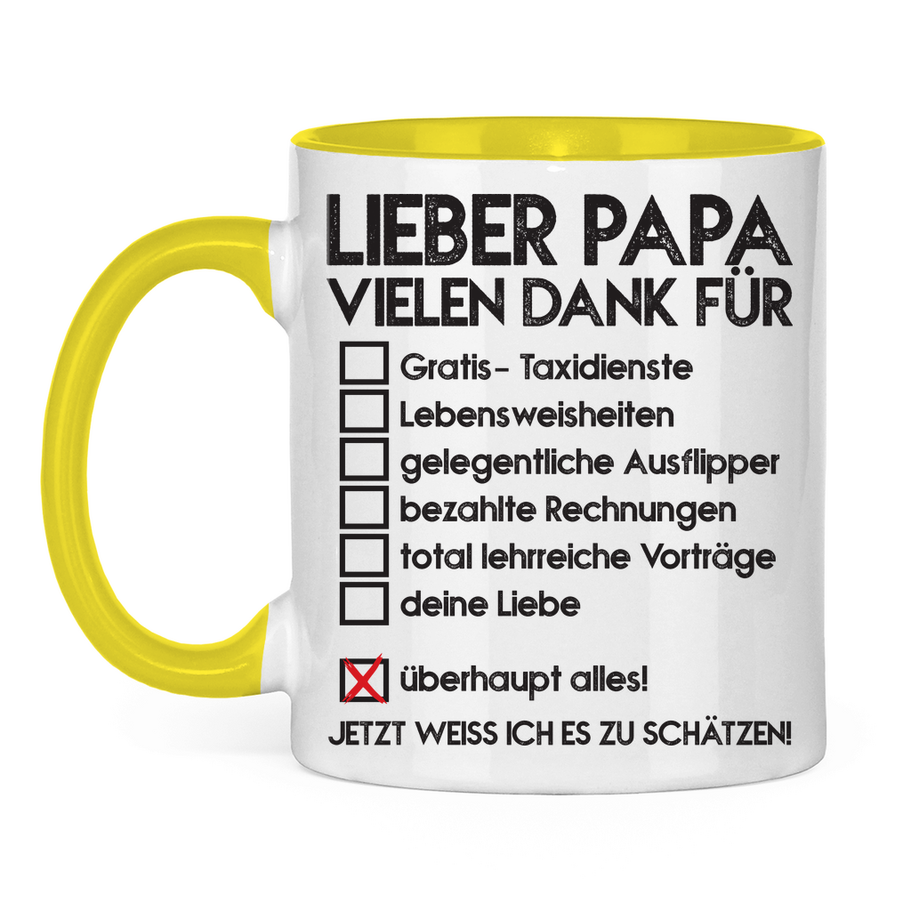 Lieber Papa vielen dank für überhaupt alles! - Tasse zweifarbig Yellow
