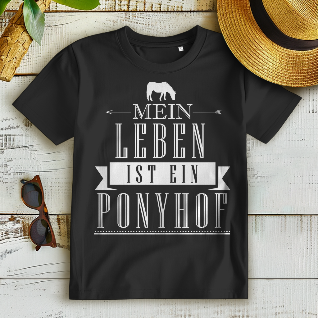 Mein Leben ist ein Ponyhof – Damen T-Shirt mit Spruch – Bio Baumwolle