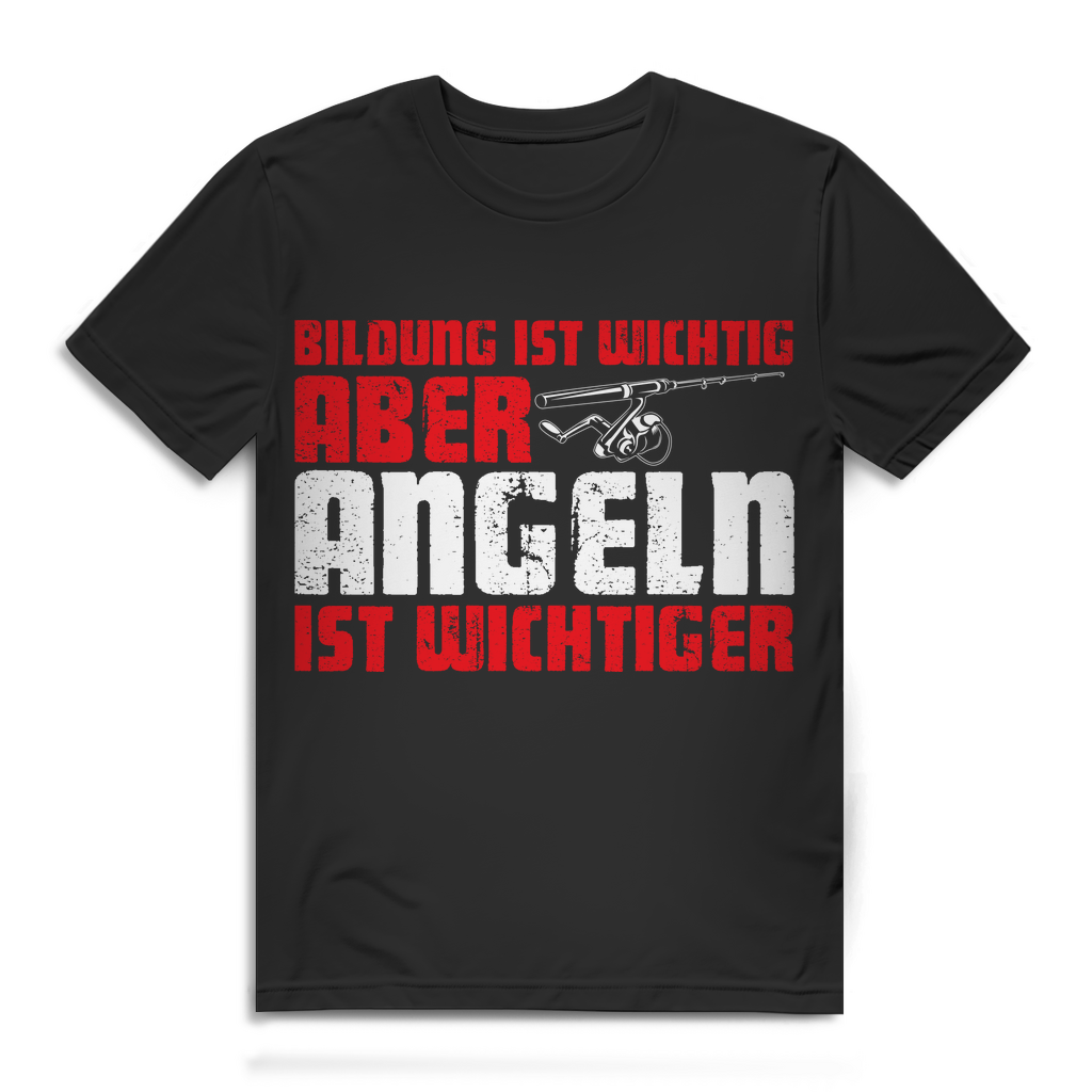 Angler Funshirt Männer – Bildung ist wichtig aber Angeln ist wichtiger T-Shirt