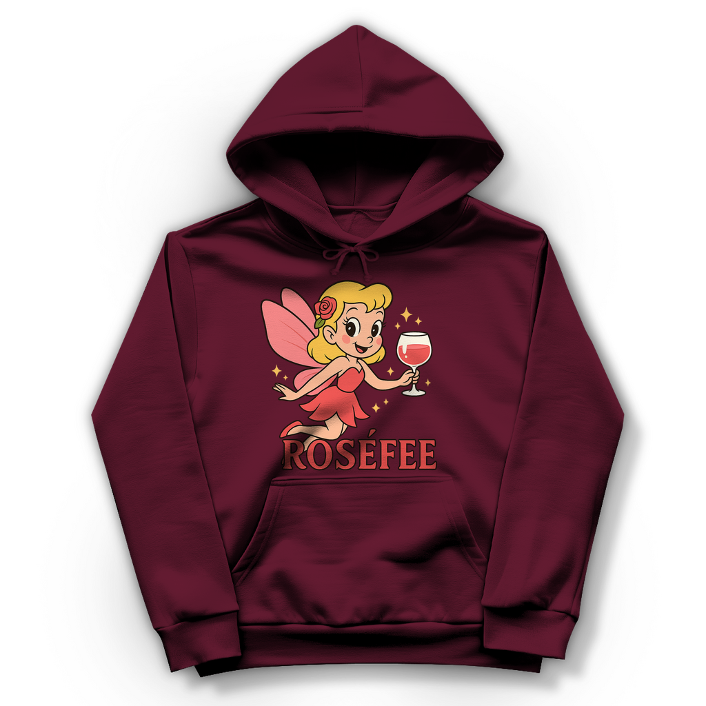 Damen Hoodie ROSÉFEE – Rosé Wein Fee Motiv kuscheliger Kapuzenpullover Burgundy
