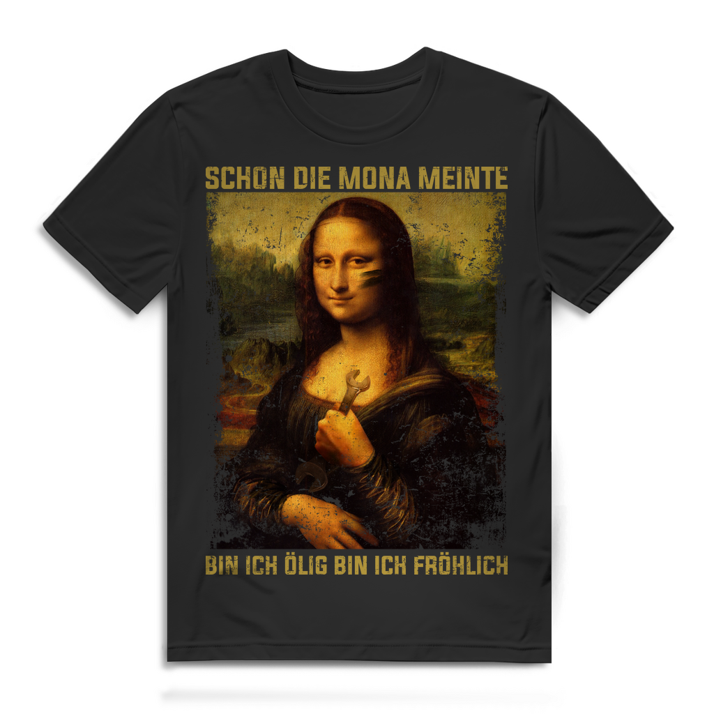 Mona Lisa Werkstatt Shirt Männer – Lustiges Schrauber Design mit Ölfleck-Style