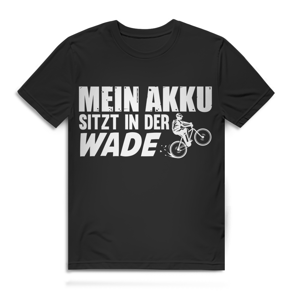 Lustiges Herren Bio T-Shirt Mein Akku sitzt in der Wade Radfahrer Spruch Fun