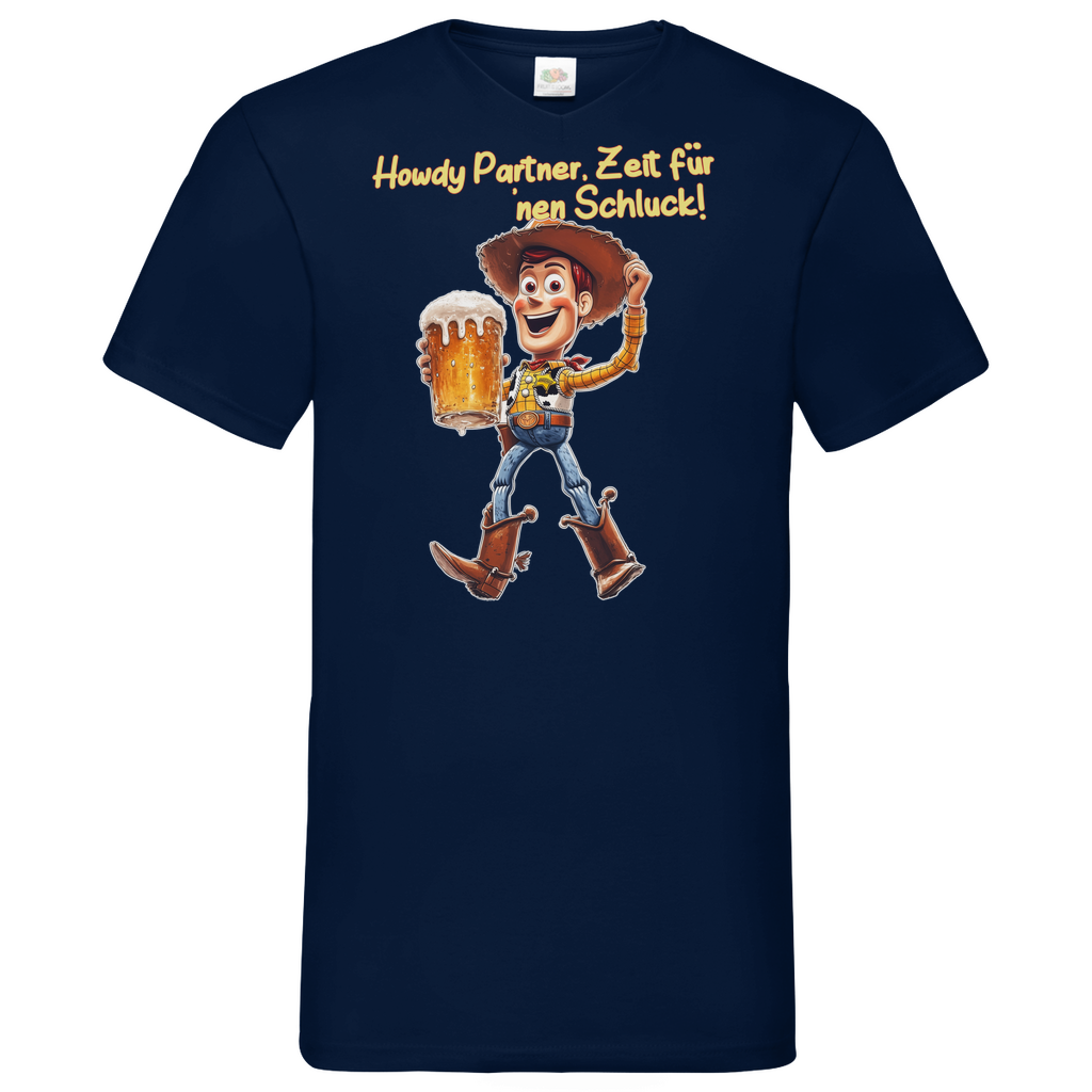 Howdy Partner Zeit für nen Schluck - Woody Toy Story - Herren V-Neck Shirt Navy