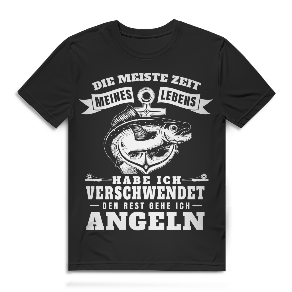 Lustiges Angelshirt Herren – Die meiste Zeit verschwendet Angeln Spruch T-Shirt Black